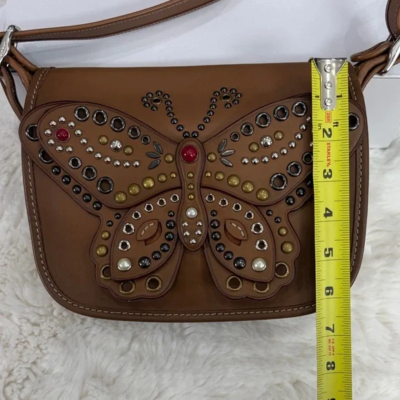 COACH Butterfly Embellished Brown Leather Crossbody Bag - Picture 3 of 17